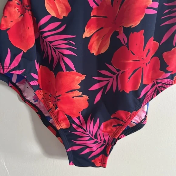 Lands' End Women's One Piece Swimsuit - Red Floral on Navy - Picture 4 of 8